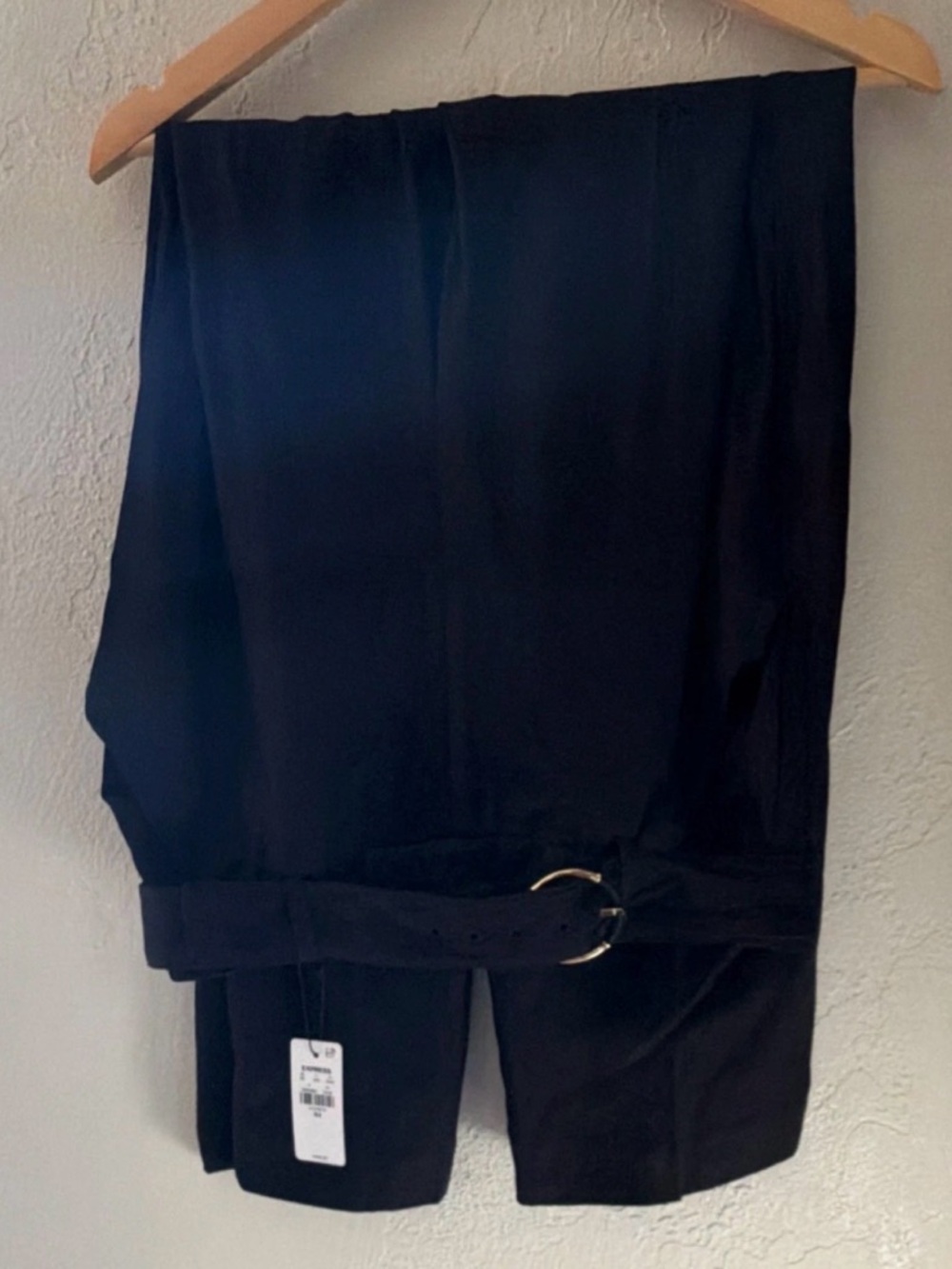 Express Editor Relaxed Fit Mid Rise Black Belted Dress Pants Women NWT